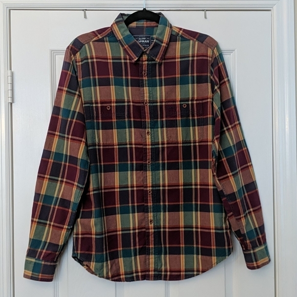 TOPMAN Plaid Button Shirt with Elbow Patches - Picture 1 of 7